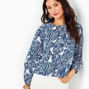 Lilly Pulitzer Rilynn Blue Floral Long Sleeve Top SZ XS